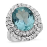 14K Gold 6.88ct Aquamarine 1.65ct Diamond Ring