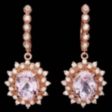 14k Rose 9.00ct Kunzite 1.60ct Diamond Earrings