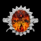 14k White Gold 5.00ct Citrine 1.05ct Diamond Ring