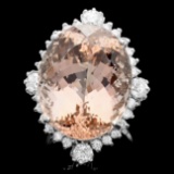 14k Gold 35.00ct Morganite 1.85ct Diamond Ring