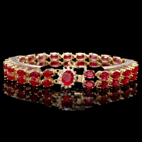 14k Yellow Gold 31ct Ruby 0.30ct Diamond Bracelet