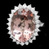 14k Gold 11.00ct Morganite 1.10ct Diamond Ring