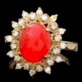 14k Yellow Gold 2.75ct Coral 0.50ct Diamond Ring