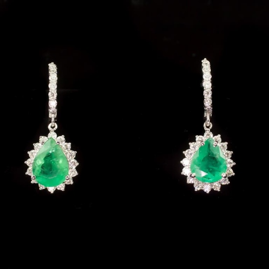 14K Gold 4.86ct Emerald 1.79ct Diamond Earrings
