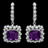 14k Gold 10.00ct Amethyst 2.00ct Diamond Earrings