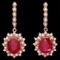 14k Rose Gold 9.00ct Ruby 1.60ct Diamond Earrings