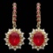 14k Gold 11.00ct Ruby 1.30ct Diamond Earrings