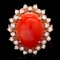 14k Rose Gold 4.50ct Coral 0.80ct Diamond Ring