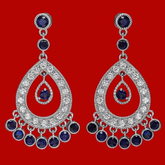 14k Gold 2.94ct Sapphire 1.34ct Diamond Earrings