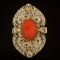 14K Gold 5.07ct Coral 2.72ct Diamond Ring