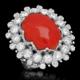 14K Gold 13.71ct Coral 2.58ct Diamond Ring