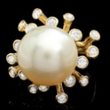 14k Yellow Gold 15mm Pearl 0.80ct Diamond Ring