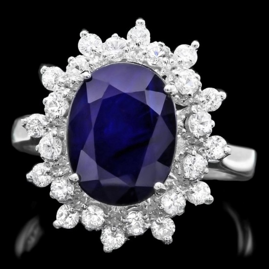 14k Gold 3.70ct Sapphire 0.70ct Diamond Ring