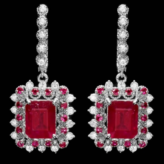 14k Gold 11.4ct Ruby 1.50ct Diamond Earrings