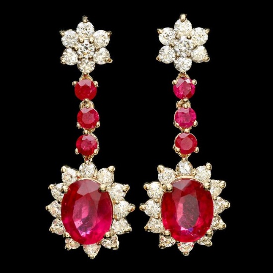 14k Yellow Gold 8ct Ruby 2.50ct Diamond Earrings