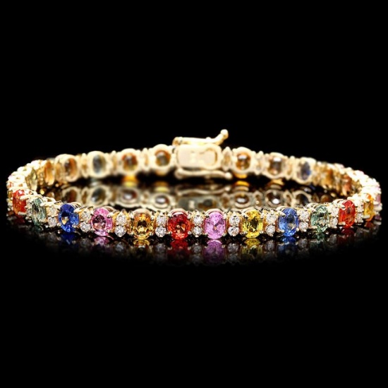 14k Gold 12ct Sapphire 1.80ct Diamond Bracelet