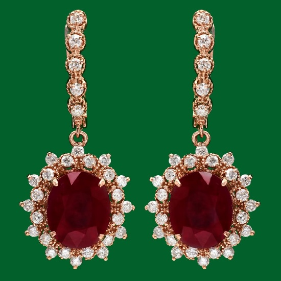 14k 13.50ct Ruby 1.70ct Diamond Earrings