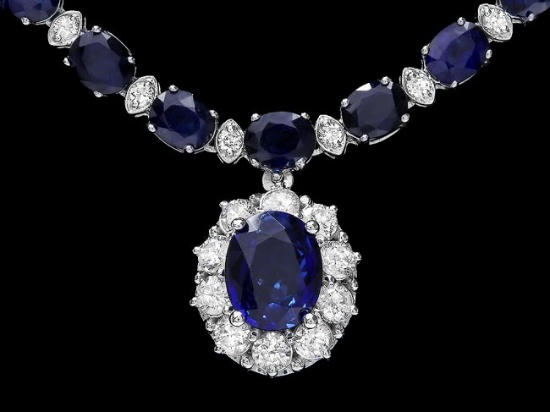 14k Gold 29ct Sapphire 2.25ct Diamond Necklace