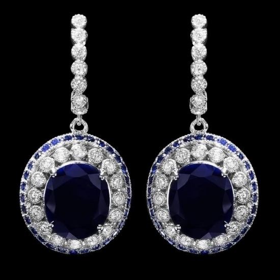 14k Gold 14.7ct Sapphire 1ct Diamond Earrings