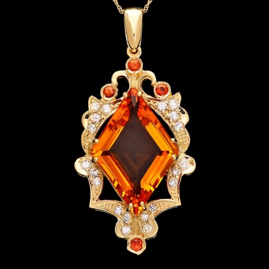 14k Gold 15ct Citrine 0.70ct Diamond Pendant