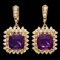 14k Gold 15ct Amethyst 2.7ct Diamond Earrings