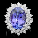 14k Gold 12.50ct Tanzanite 2.50ct Diamond Ring