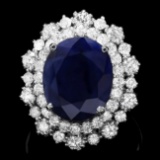14k Gold 7.00ct Sapphire 1.60ct Diamond Ring