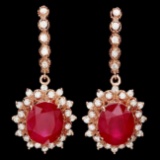 14k Rose 14.00ct Ruby 1.55ct Diamond Earrings