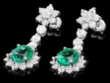 14k Gold 4ct Emerald 3.20ct Diamond Earrings