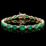 14k Gold 11ct Emerald 0.65ct Diamond Bracelet
