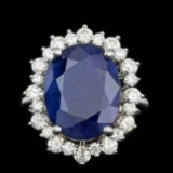 14k Gold 10.50ct Sapphire 1.80ct Diamond Ring