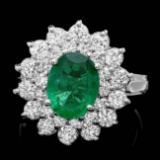 14k White Gold 1.60ct Emerald 1.45ct Diamond Ring