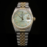 Rolex DateJust Two-Tone 36mm Custom Diamond Bezel Men's Wristwatch