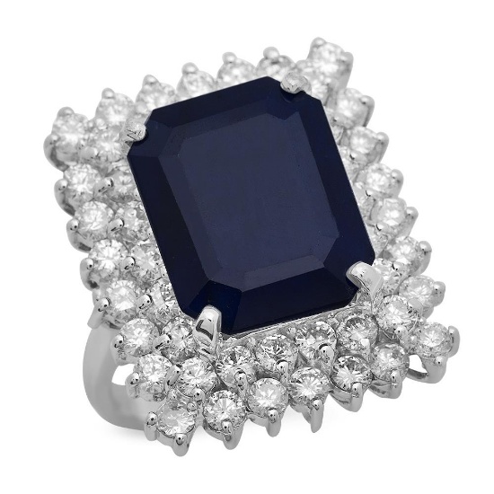14K Gold 10.40ct Sapphire 2.69ct Diamond Ring