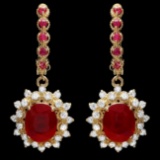 14k Gold 7.5ct Ruby 1.30ct Diamond Earrings