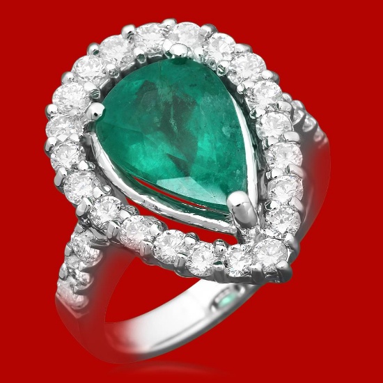 14k Gold 3.70ct Emerald 1.41ct Diamond Ring