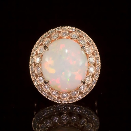 14K Gold 6.59ct Opal 1.55ct Diamond Ring