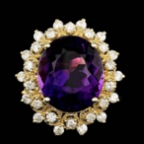 14k Gold 8.00ct Amethyst 0.80ct Diamond Ring