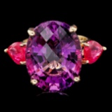 14k Yellow Gold 15.70ct Amethyst 2.45ct Ruby Ring