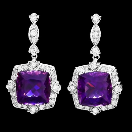 14k Gold 24ct Amethyst 1.85ct Diamond Earrings