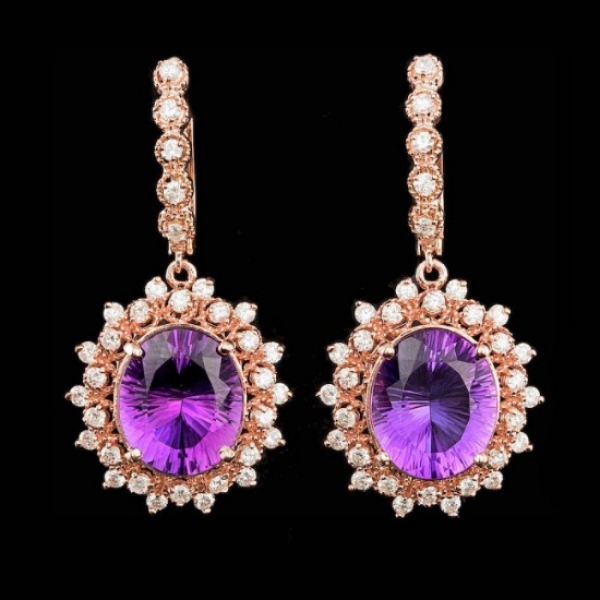 14k Rose 10.00ct Amethyst 1.85ct Diamond Earrings