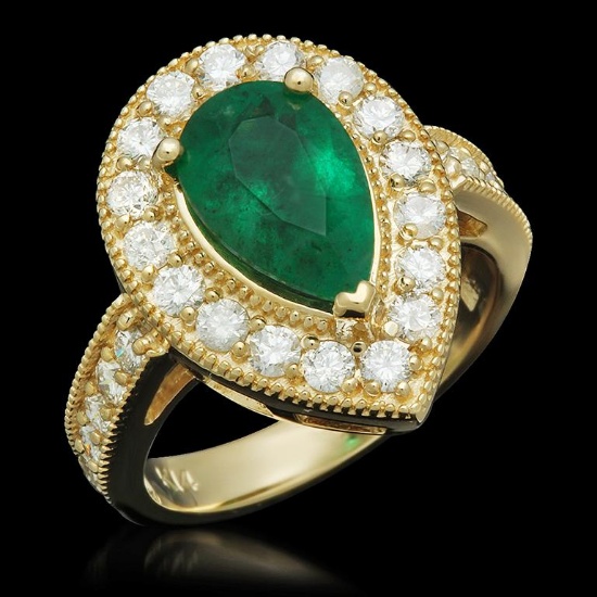 14K Gold 2.21ct Emerald 1.20ct Diamond Ring