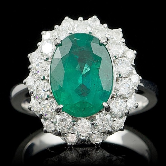 14k White Gold 3.50ct Emerald 1.55ct Diamond Ring