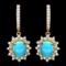 14k Gold 4.00ct Turquoise 1.50ct Diamond Earrings