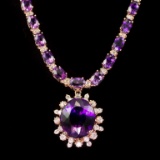 14K Gold 31.07ct Amethyst 2.45ct Diamond Necklace