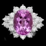 14k White Gold 6.00ct Kunzite 2.10ct Diamond Ring