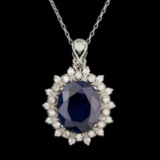 14k Gold 8.00ct Sapphire 0.80ct Diamond Pendant