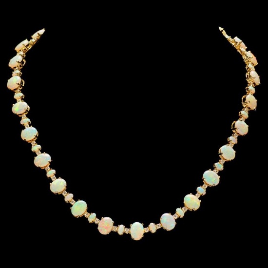 14k Yellow Gold 32ct Opal 2.25ct Diamond Necklace