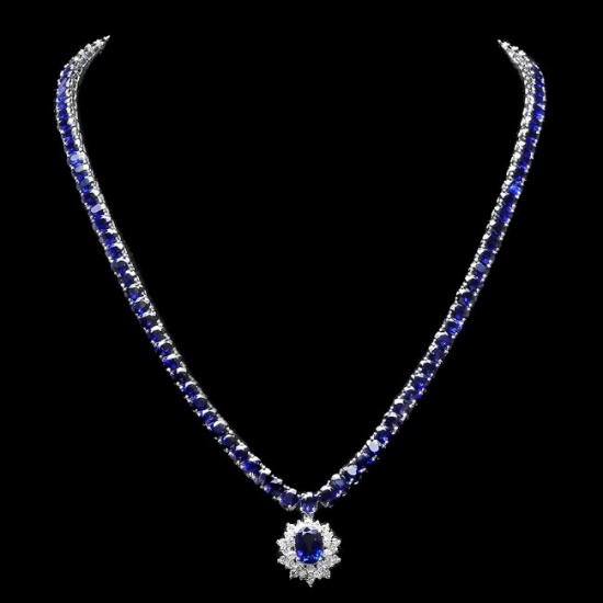 14k Gold 53.2ct Sapphire 1.20ct Diamond Necklace