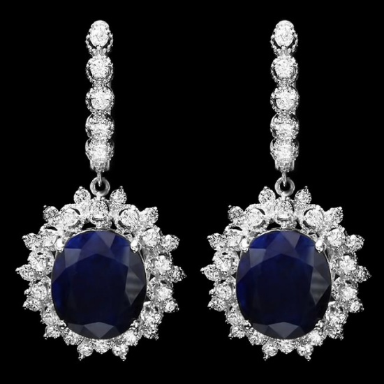 14k Gold 15.00ct Sapphire 1.90ct Diamond Earrings